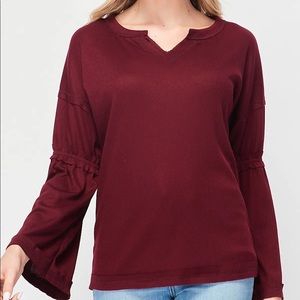NWT Baea Flare Sleeve T-Shirt in Bordeaux